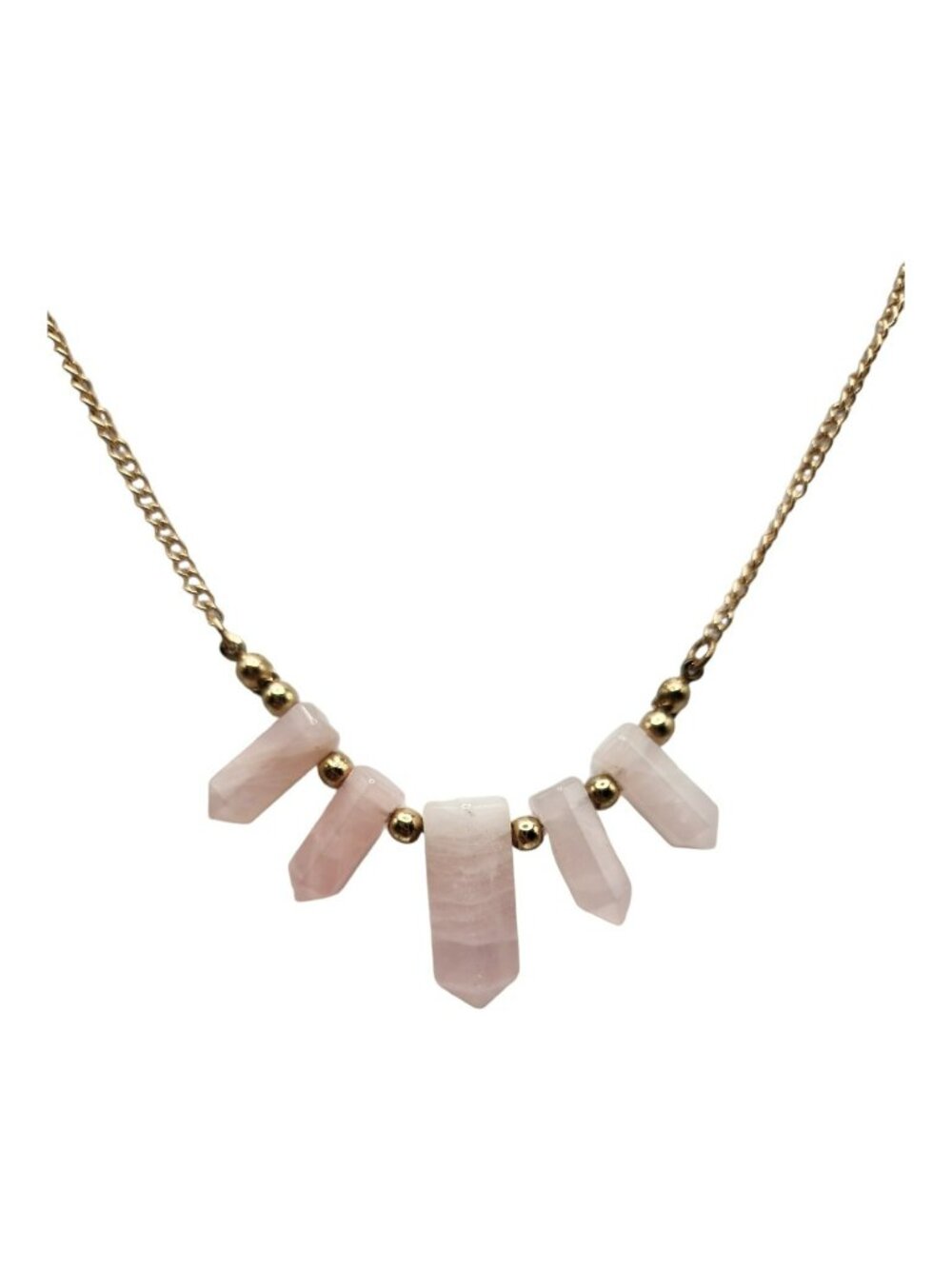 Rose Quartz Obelisk Pendant Healing Gold Tone Chain Necklace
